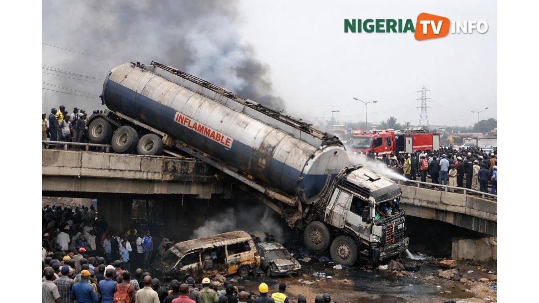Hukumar Kwadago ta kashe gobara ta shiga tsakani yayin da Tankin Man Diesel ya juye a gadar Legas